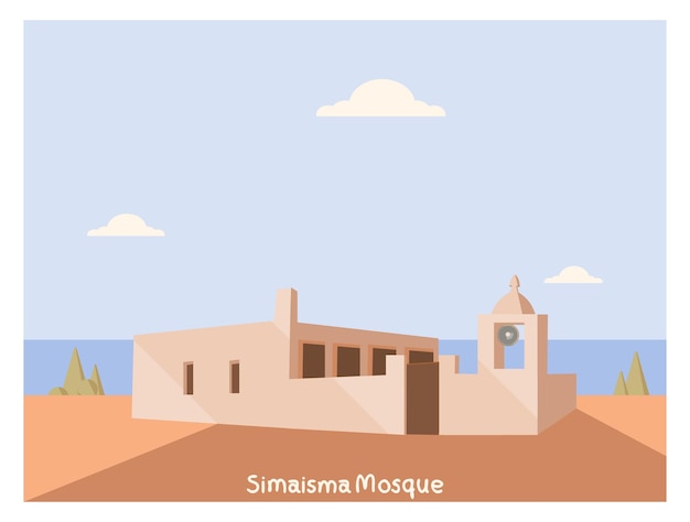 Mosque on a beach (Simaisma)in the municipality of Al Daayen Qatar.Vector landmark for Qatar Map