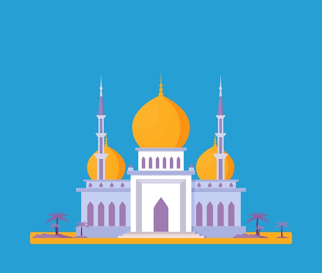 Mosque Building Muslim Religion Flat Vector Illustration