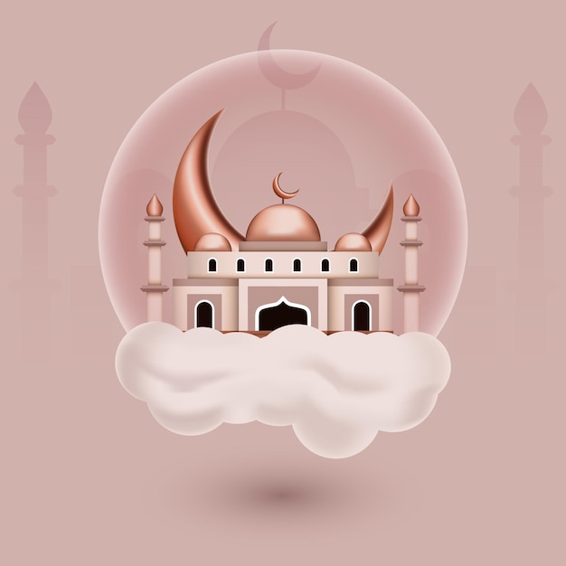 Vector mosque on a cloud illustration