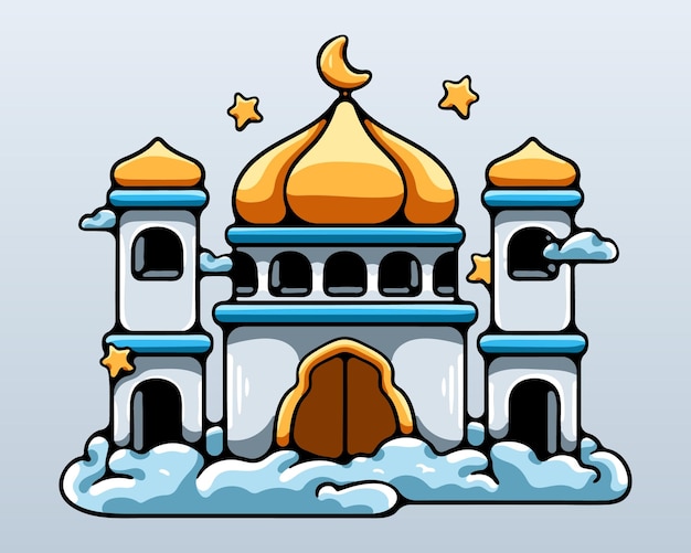 Mosque Above The Cloud Illustration