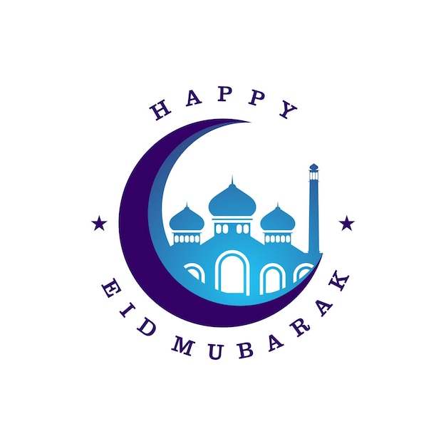 Mosque and Cresent Moon Illustration of Eid Mubarak Element