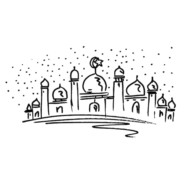 Mosque doodle sketch and illustration