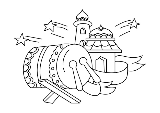 Mosque and drum coloring page for kids vector