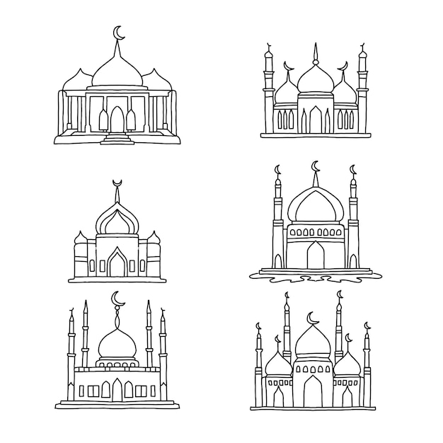 mosque handrawn doodle illustrations vector set