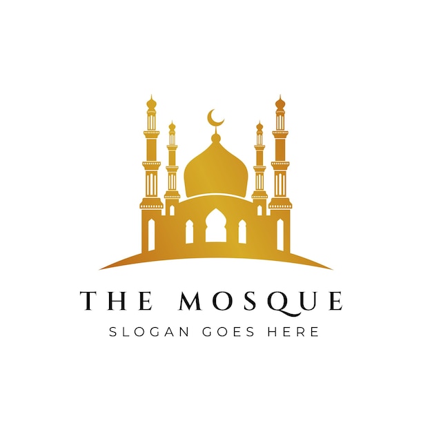 Mosque icon silhouette logo vector illustration design in gold color