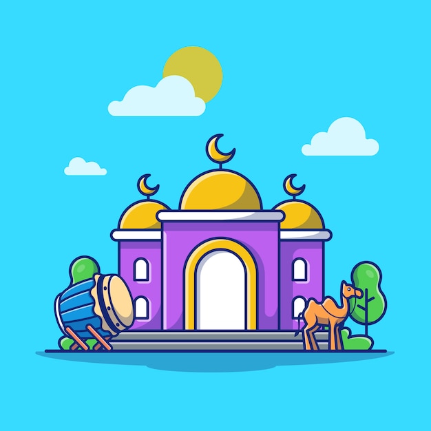 Vector mosque illustration. moslem building    . flat cartoon style