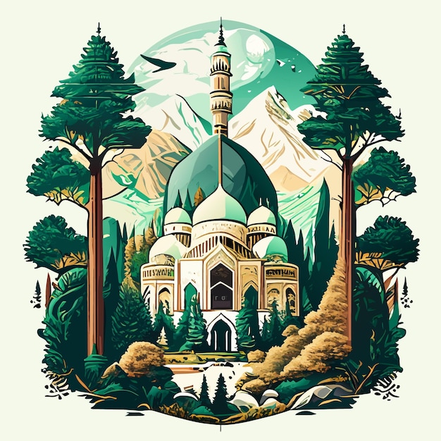 Mosque illustration in trees