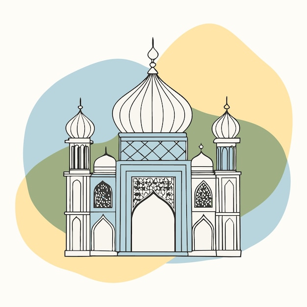 Vector mosque illustration with blue and yellow background