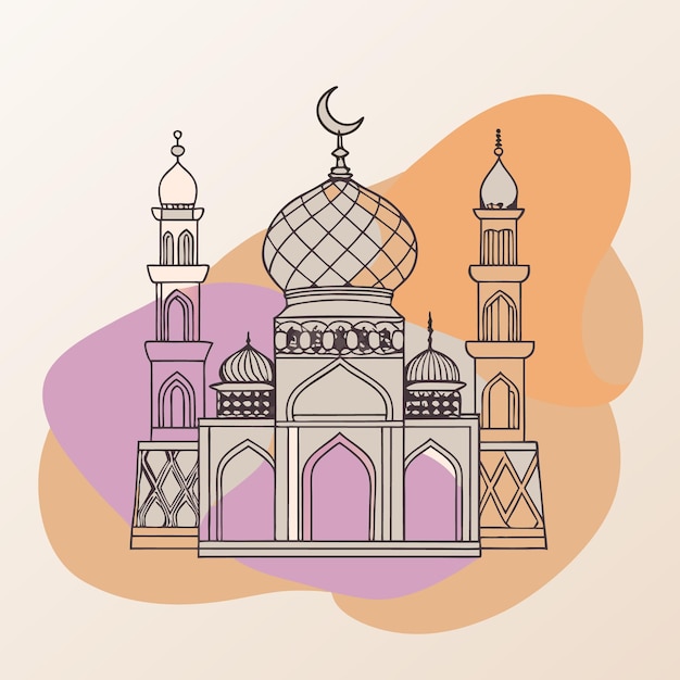 Vector mosque illustration with crescent moon and minarets