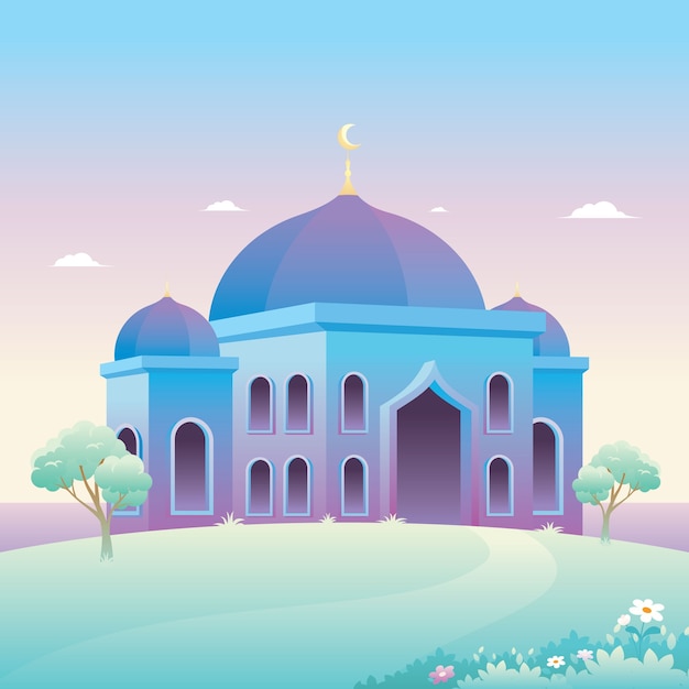 Mosque  illustration with nature landscape