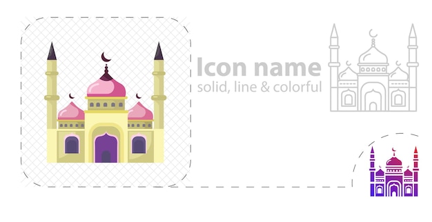 Mosque isolated flat illustration islamic mosque line icon