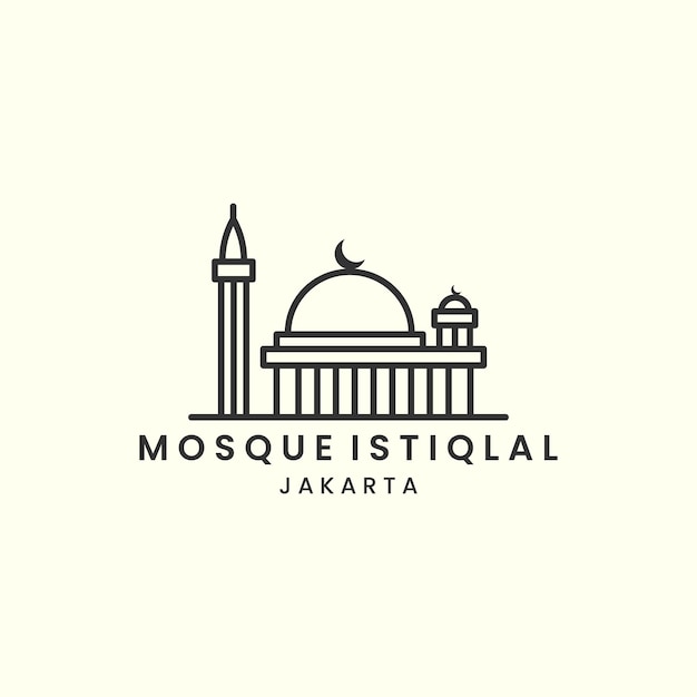 Mosque istiqlal with linear style logo icon template design moslem islam jakarta indonesia vector illustration