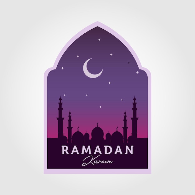 Mosque landscape night background logo. islamic ramadan vector illustration