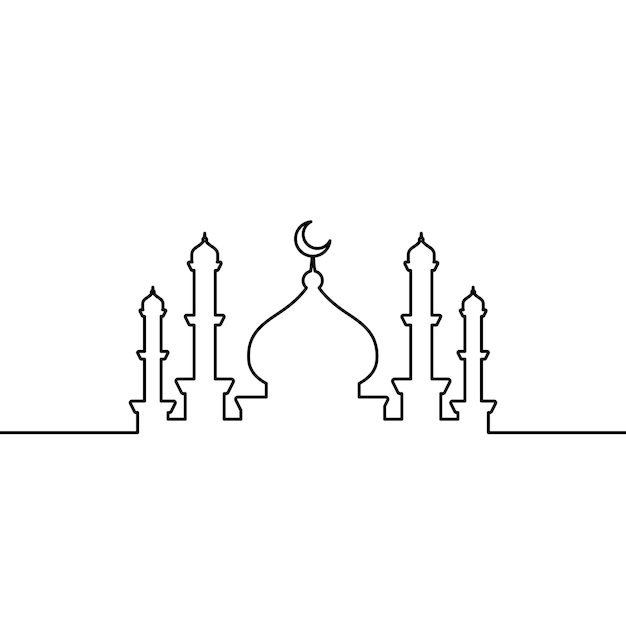 Mosque line art vector minimalist design islamic mosque outline ornament background