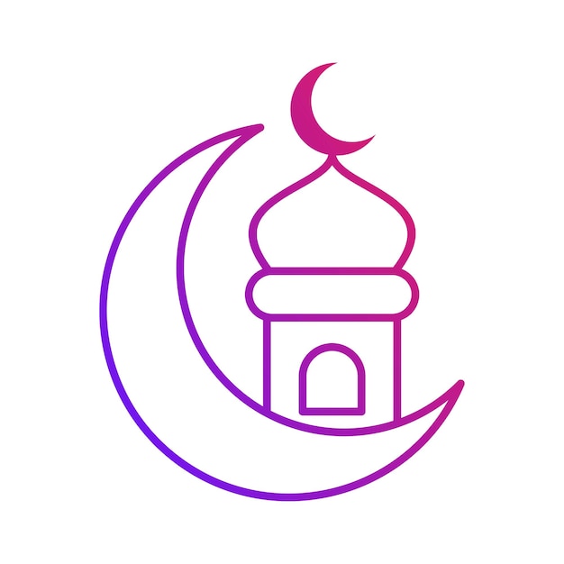 Mosque and moon islamic gradient outline icon vector illustration