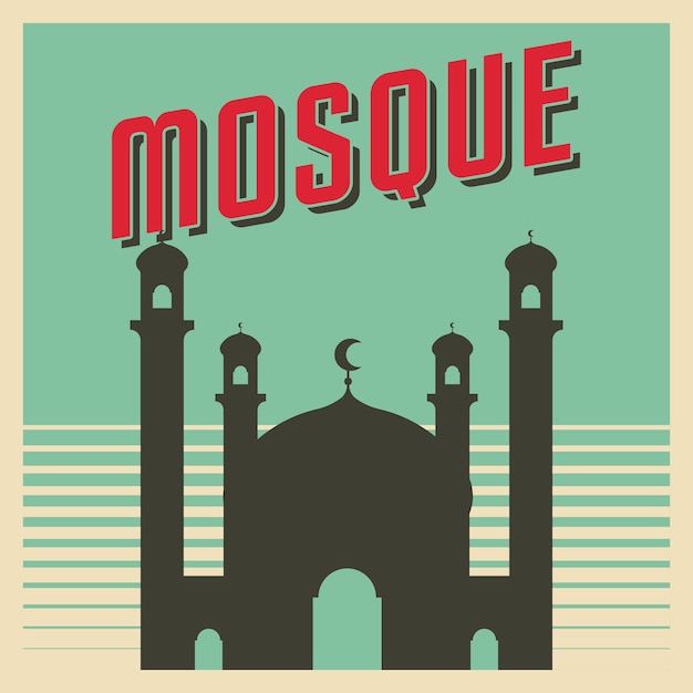 Mosque poster illustration in retro style