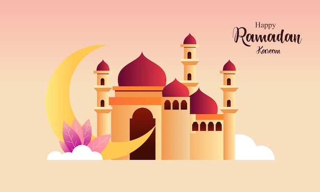 Mosque Ramadan Happy Ramadan Kareem Vector Illustration