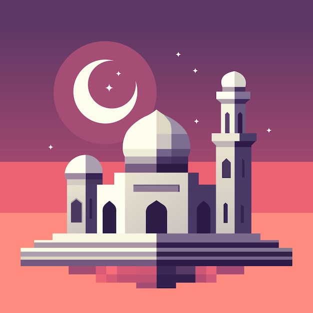 mosque ramadan kareem eid al fitr muslim islam islamic building flat design vector illustration