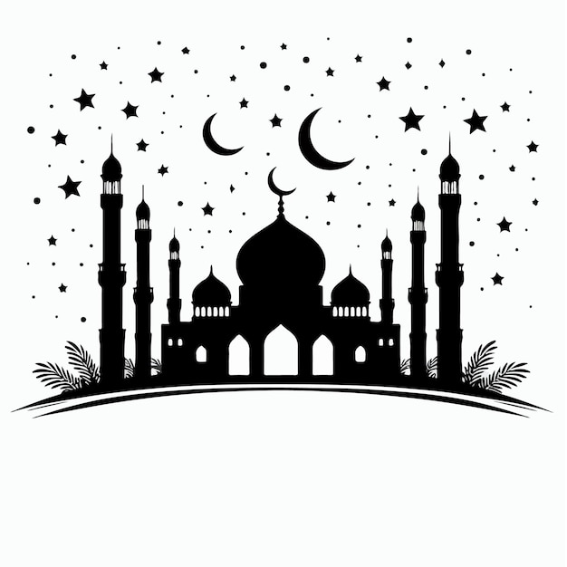 Mosque silhouette vector illustration Eid Mubarak Islamic background greeting festival