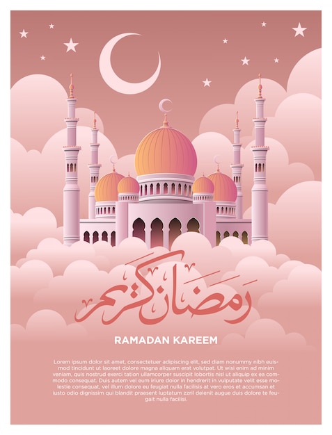 Mosque on The Sky Illustration for Ramadan Kareem