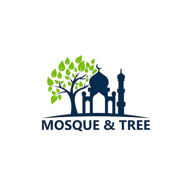 Mosque and Tree Logo Template Design Vector Emblem Design Concept Creative Symbol Icon