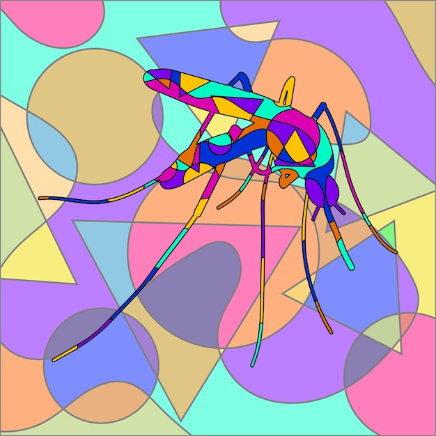 Mosquito abstract colorful insects design cubism surrealism style premium vector