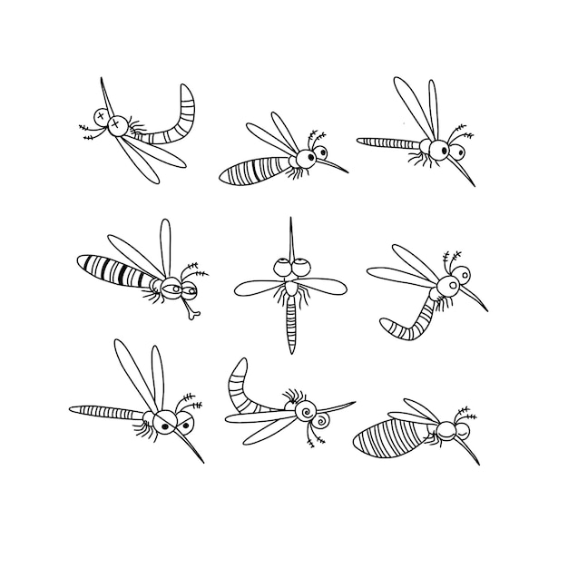 mosquito hand drawn doodle illustrations vector set