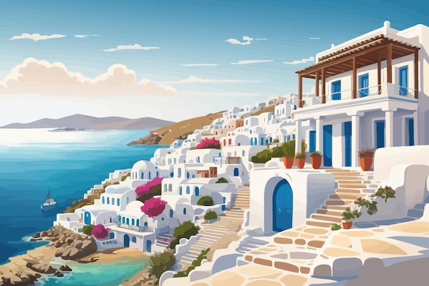 the most beatiful mykonos greece illustration illustration