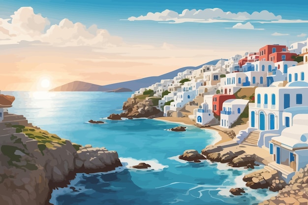 the most beatiful mykonos greece illustration illustration