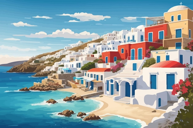 the most beatiful mykonos greece illustration illustration