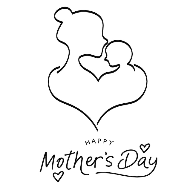 Mother and baby line art vector illustration mothers day celebration background