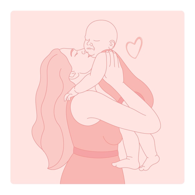 Mother and baby line illustration. International Mother's Day.