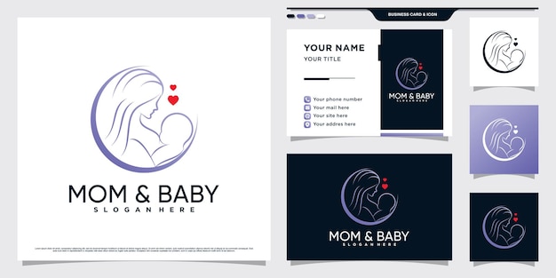 Mother and baby logo design with creative element concept and business card template