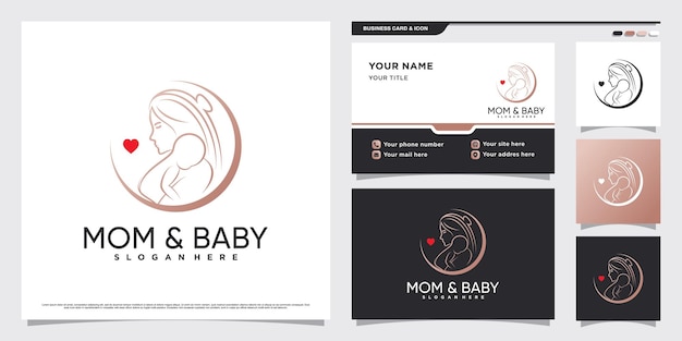 Mother and baby logo design with creative element concept and business card template