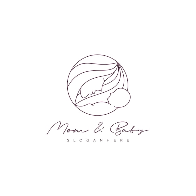 Mother and baby logo design with line style