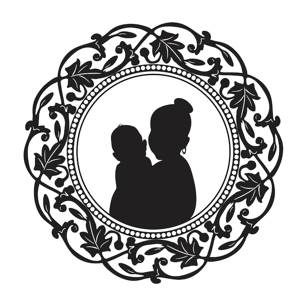 Mother and baby love with old frame model 5 handmade silhouette