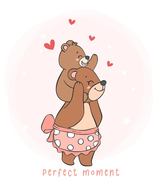 Mother bear and Baby Bear Heartwarming moment Cartoon Doodle Illustration mother day