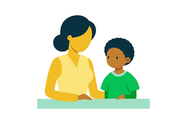 Vector a mother and child at a desk representing education and learning the scene illustrates a parent guiding a child through educational activities