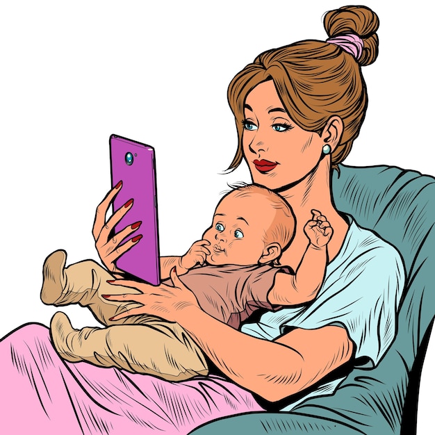 Mother and child homework and motherhood love and care