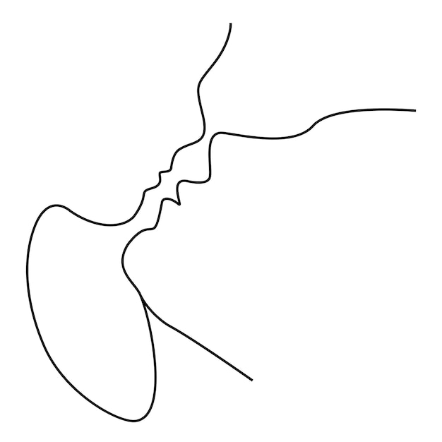 Mother and child kiss composition Handdrawn vector lineart illustration One Line style drawing