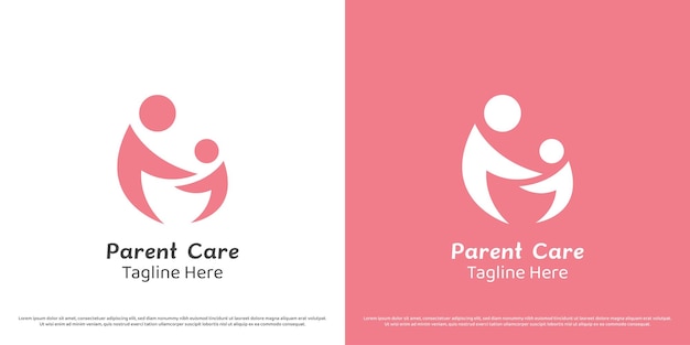 Vector mother and child logo design illustration silhouettes of parents teaching children parenting care