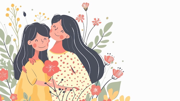 Mother and Daughter Cartoon Hand Drawn Background