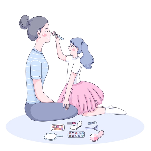 Mother and daughter illustration