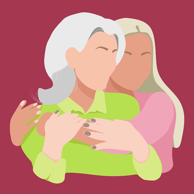 Mother and daughter rest at home hug