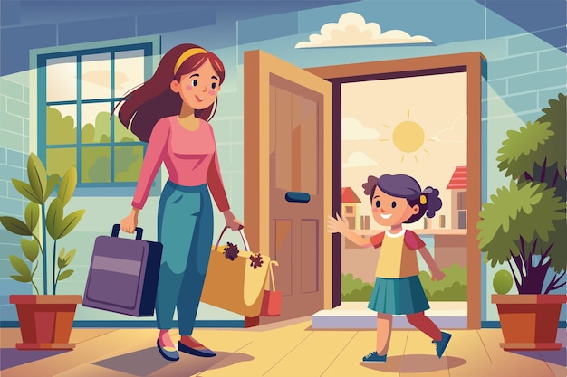 Mother and daughter shopping and return home and spending their time with fun together