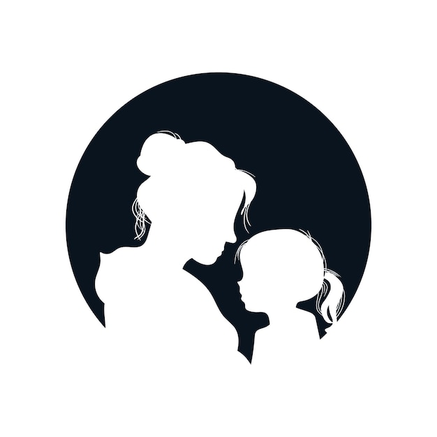 Vector mother and daughter silhouette vector logo illustration