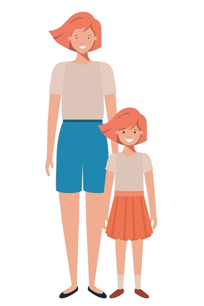 Mother and daughter standing avatar character