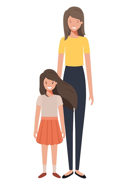 Mother and daughter standing avatar character