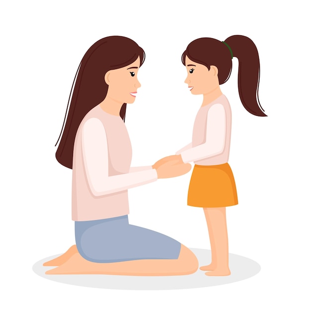 Mother and daughter talking Loving mom listening child Motherhood and parenting vector illustration