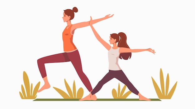 Vector mother and daughter yoga session bonding exercise for women and girls